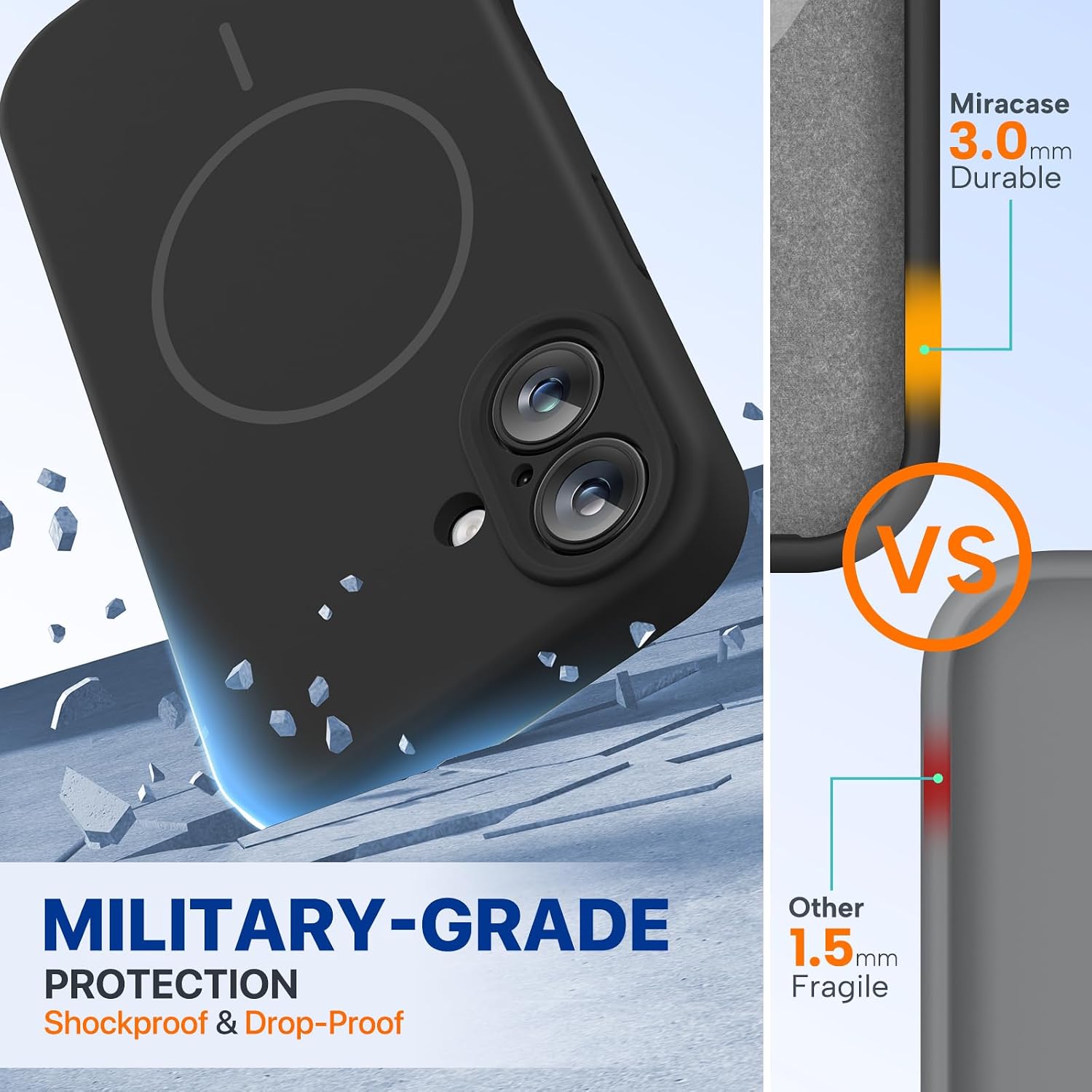 Miracase Silicone & Magnetic for iPhone 16 Case, Black