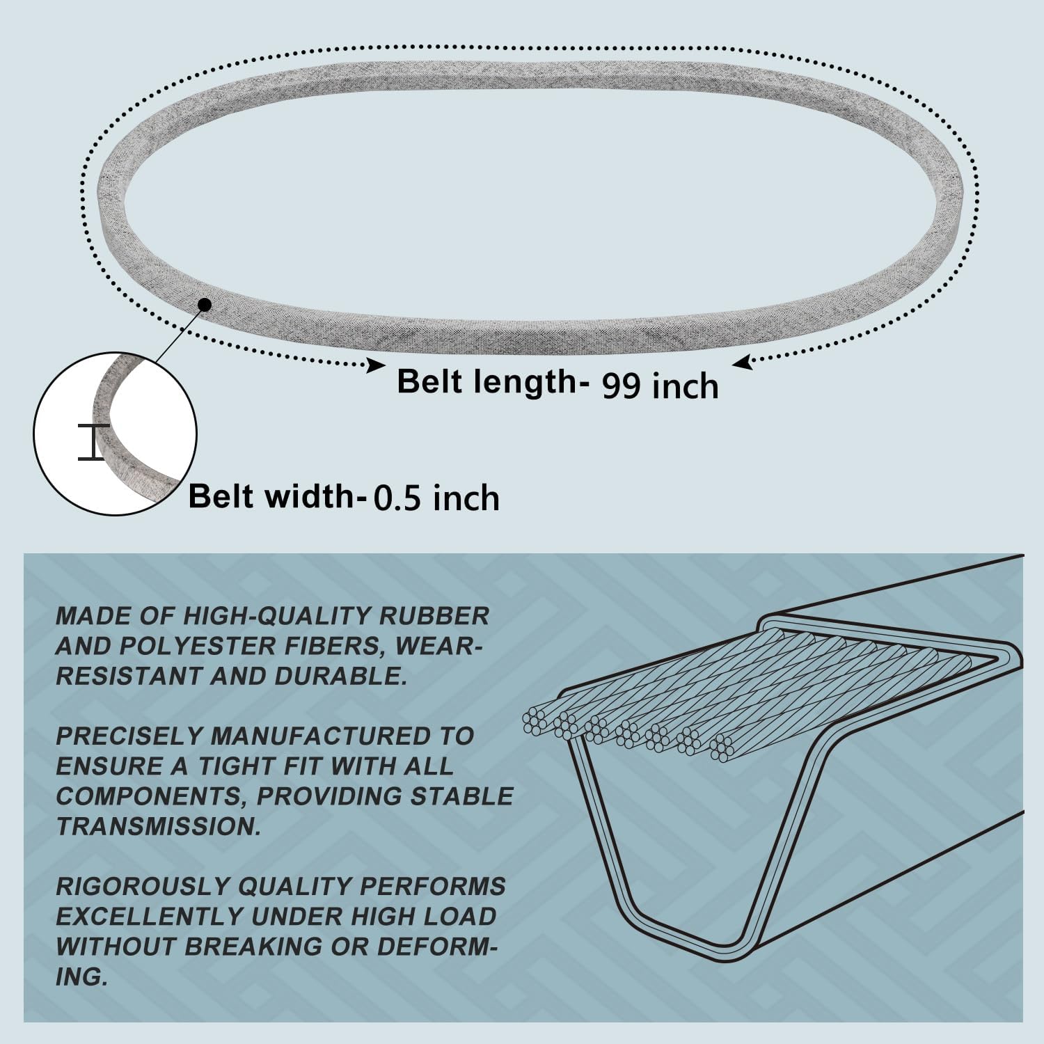 Holdly 754-0440 Deck Belt 1/2 x 99'', Mower Belt for MTD 754-0440 954-0440 754-018 Toro 94-4291, Snapper 7014225 7014225YP, Heavy Duty Riding Mower Fits 46'' Decks