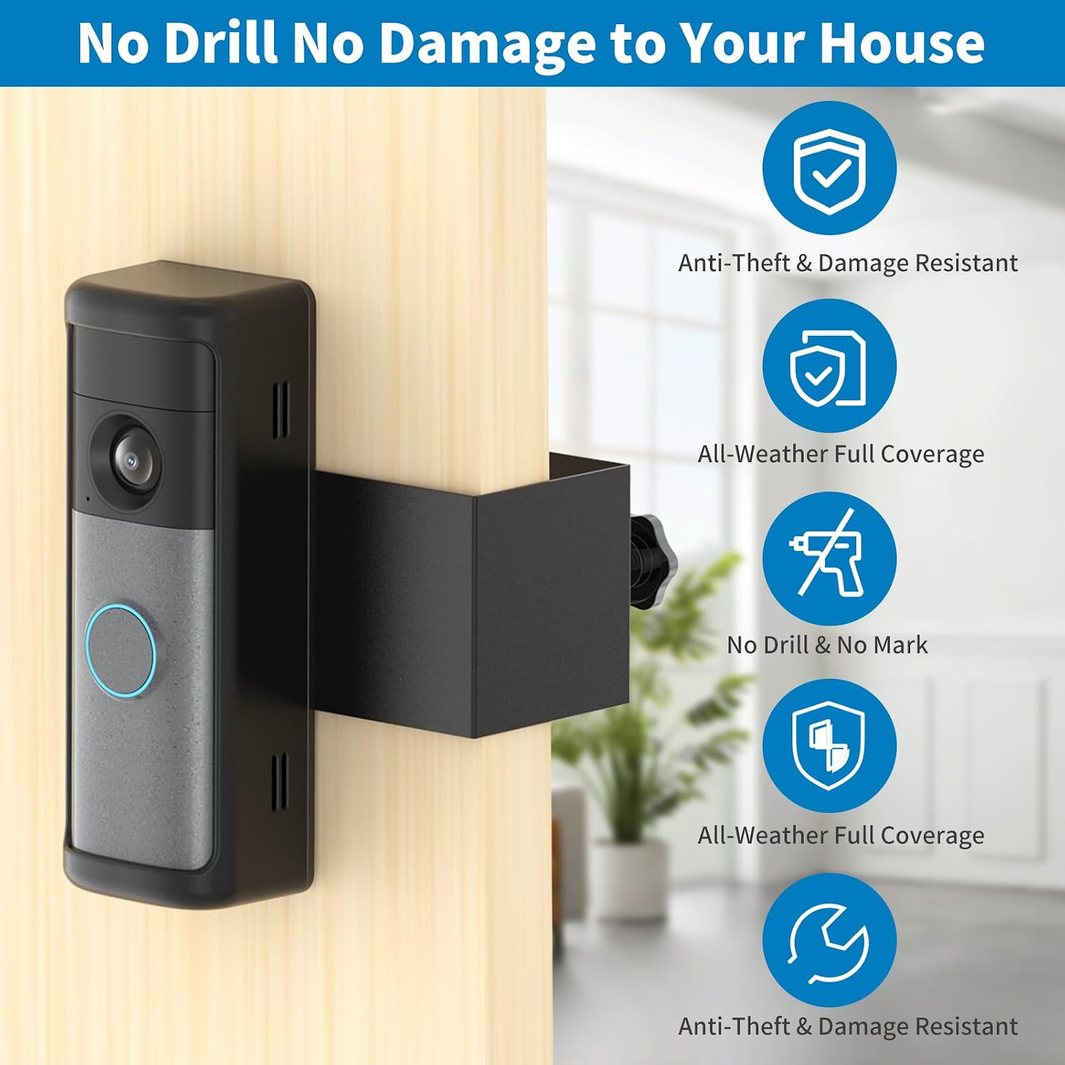 Anti-Theft Ring/Blink Doorbell Mount for 2026 Newest Battery Doorbell/Plus/Pro (2nd Gen), No-Drill Camera Doorbell Kits, Non-Blocking Motion Sensor, Accessories for Apartment & Rental, Black