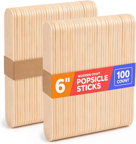 GUSTO Jumbo 6 Inch Wooden Craft Popsicle Sticks [100 Count]