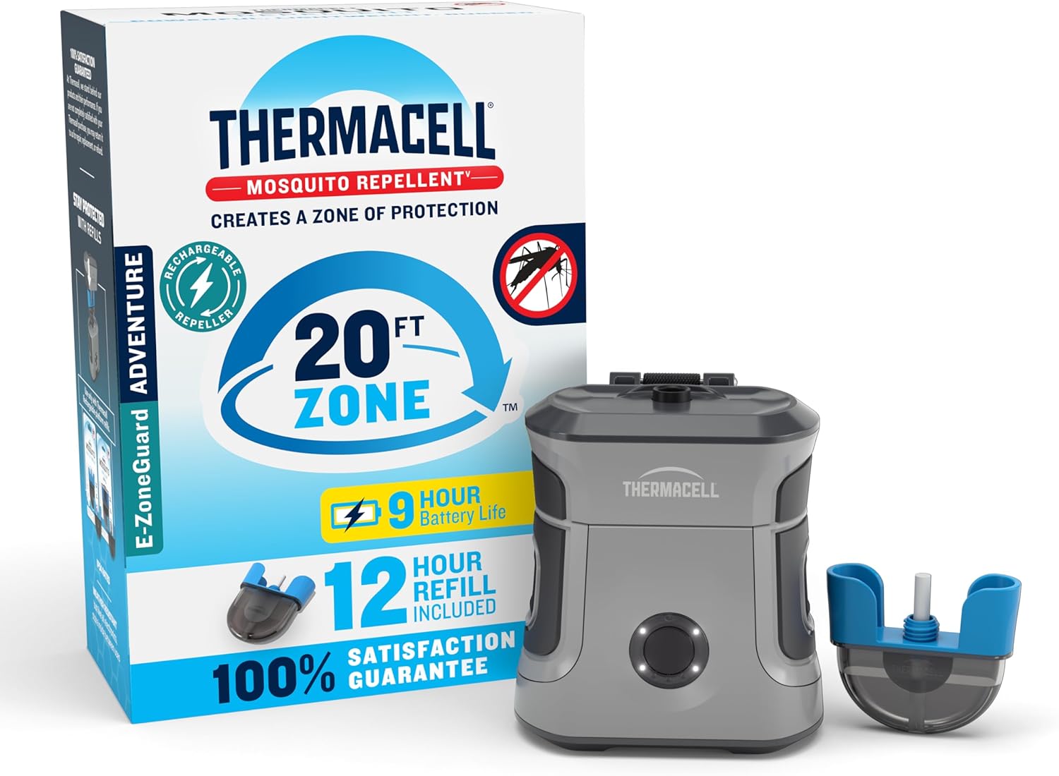 Thermacell Mosquito Repellent Rechargeable Adventure EX-Series EX90; Patio Shield with 9-Hour Battery, Includes 12-Hour Refill, Rubber Armor & Carabiner; Scent Free Bug Spray Alternative