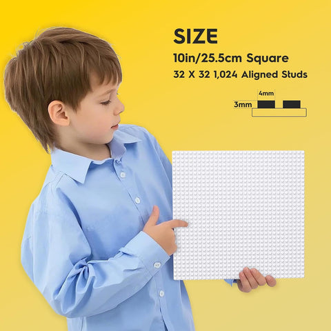 Pokiiulk Classic White Baseplates, 32x32 Studs Square Base Plates for Play or Display Bricks Creations, Compatible with Classic Bricks, 10" x 10", Pack of 2, Perfect for City Streets, Grounds