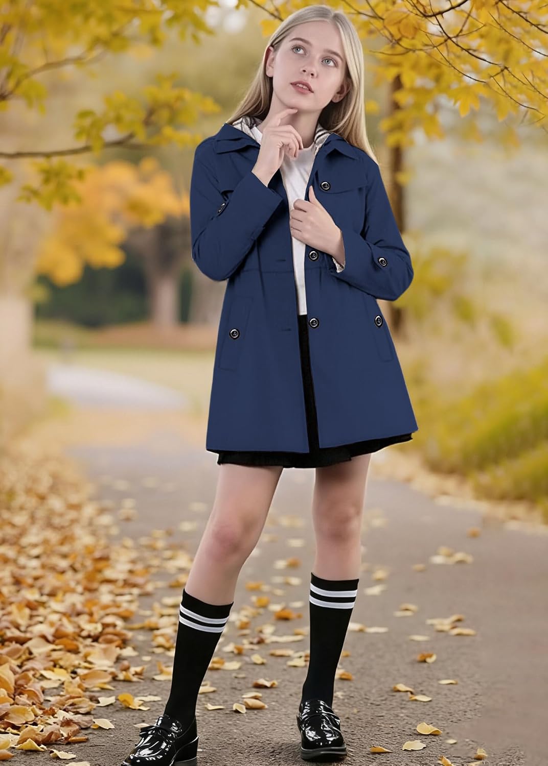 Betusline Kids Girl's Rain Jackets Waterproof Hooded Trench Coat Raincoats