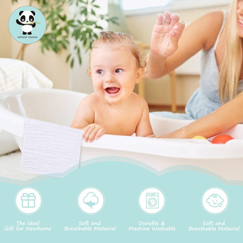 HIPHOP PANDA Large 100% Cotton Muslin Baby Burp Cloths - Reinforced Edges