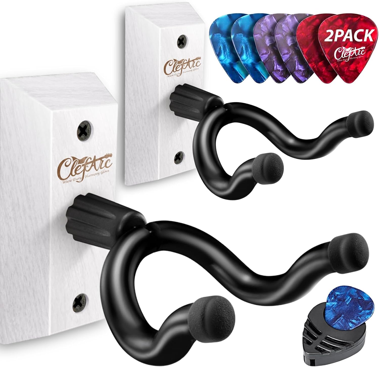 Guitar Wall Hanger 2 Pack U-Shaped White Mount