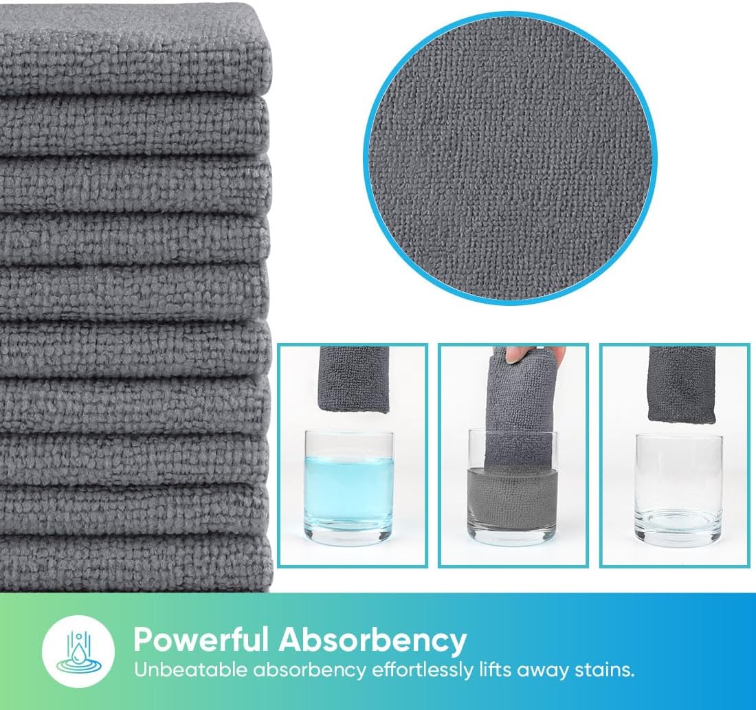 HOMEXCEL Microfiber Cleaning Cloth 20 PK, Towels for Cars and Shop, Grey