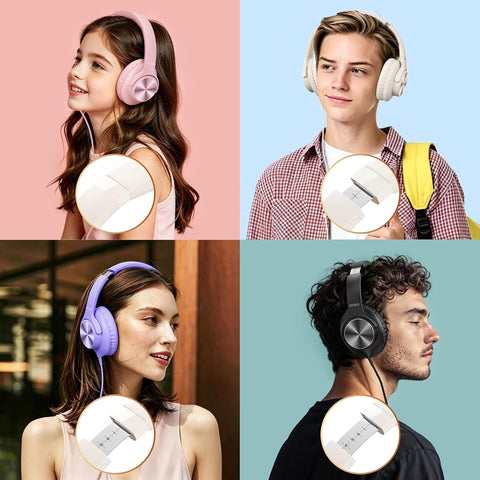 USB C Wired Headphones with Mic, Volume Control, Over-Ear for School, Beige