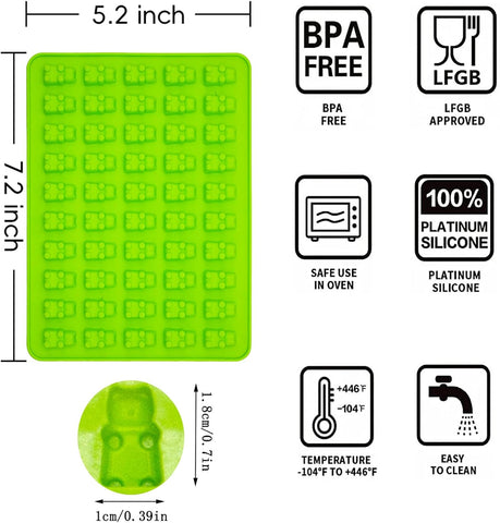 5Pcs Gummy Candy Molds - Silicone Gummy Mini Bear Molds with 2Pcs Dropper,Non-stick and Bpa Free for Candy Chocolate Gummies Baking