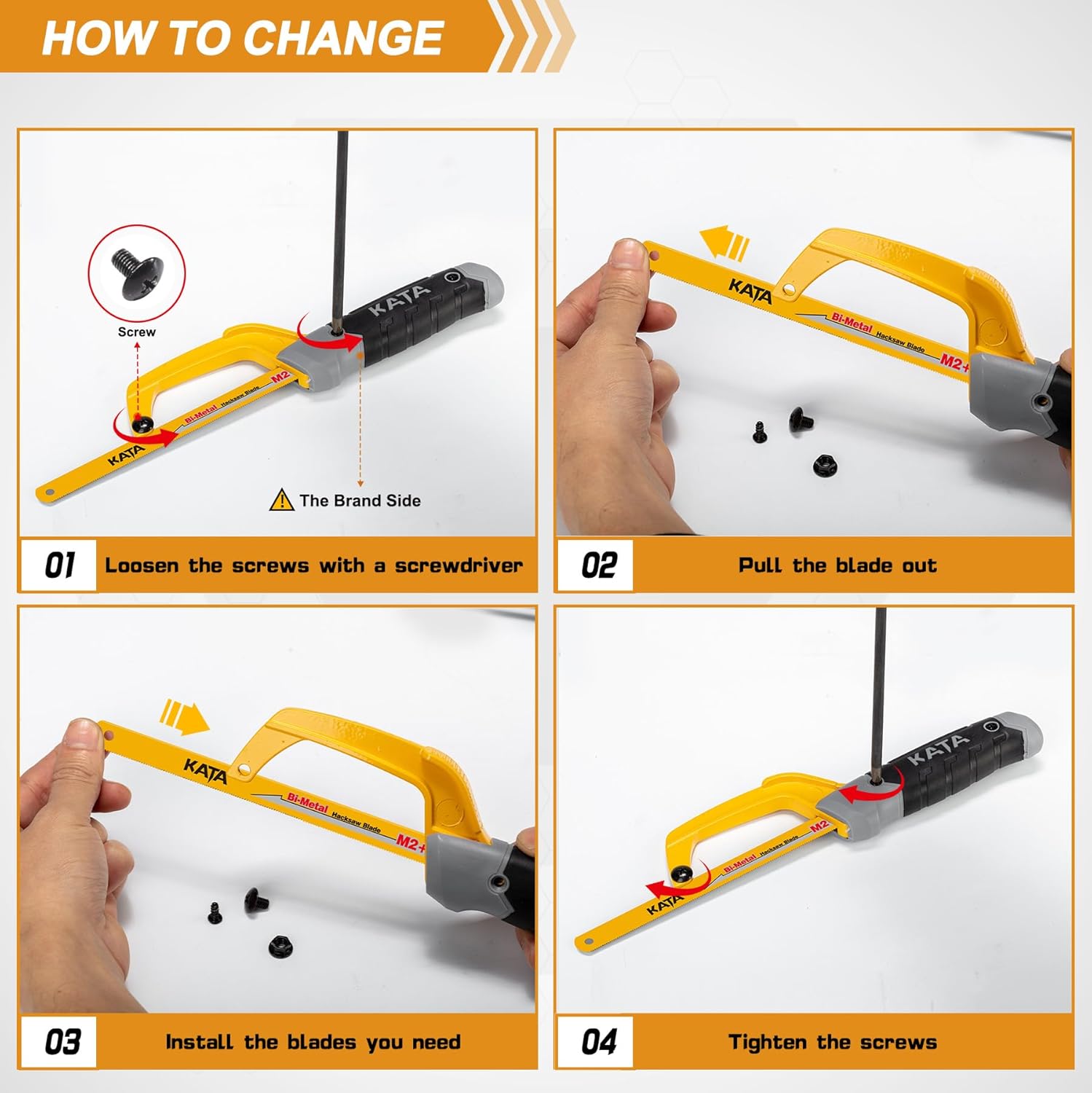 KATA 10 Inch Mini Hacksaw for Metal & Wood Cutting with 4-Piece Blades