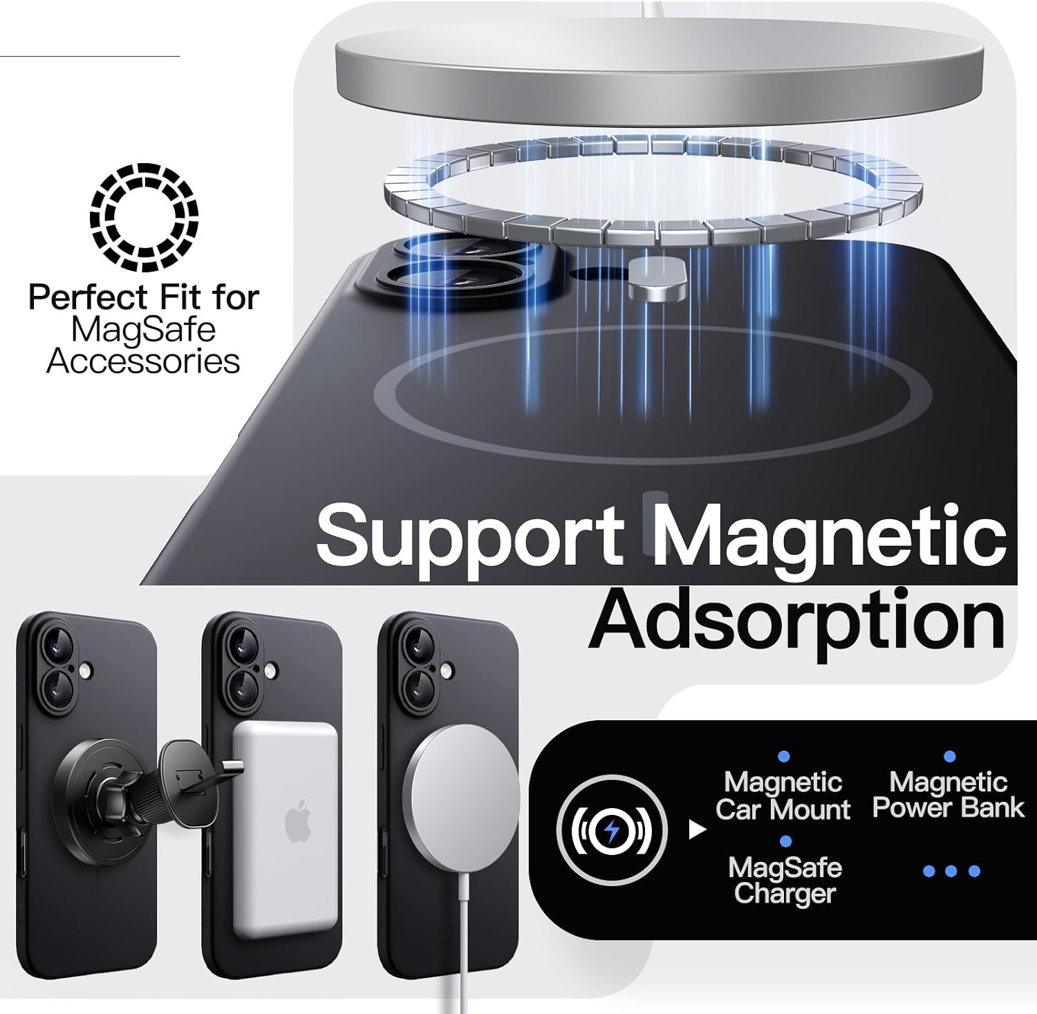 JETech Magnetic Slim Case for iPhone 17, Black
