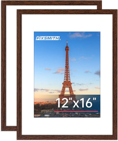 FIXSMITH 12x16 Picture Frame Brown Set of 2, Photo Frame with HD Plexiglass, Display Pictures 8.5x11 with Mat or 11x17 Without Mat, Brown Picture Frames Collage Wall Decor, Gallary Wall Frame