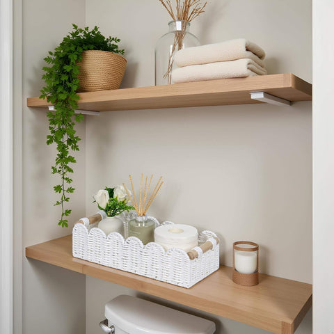 CubesLand Scalloped Toilet Paper Storage Basket W/Handle for Home Decor
