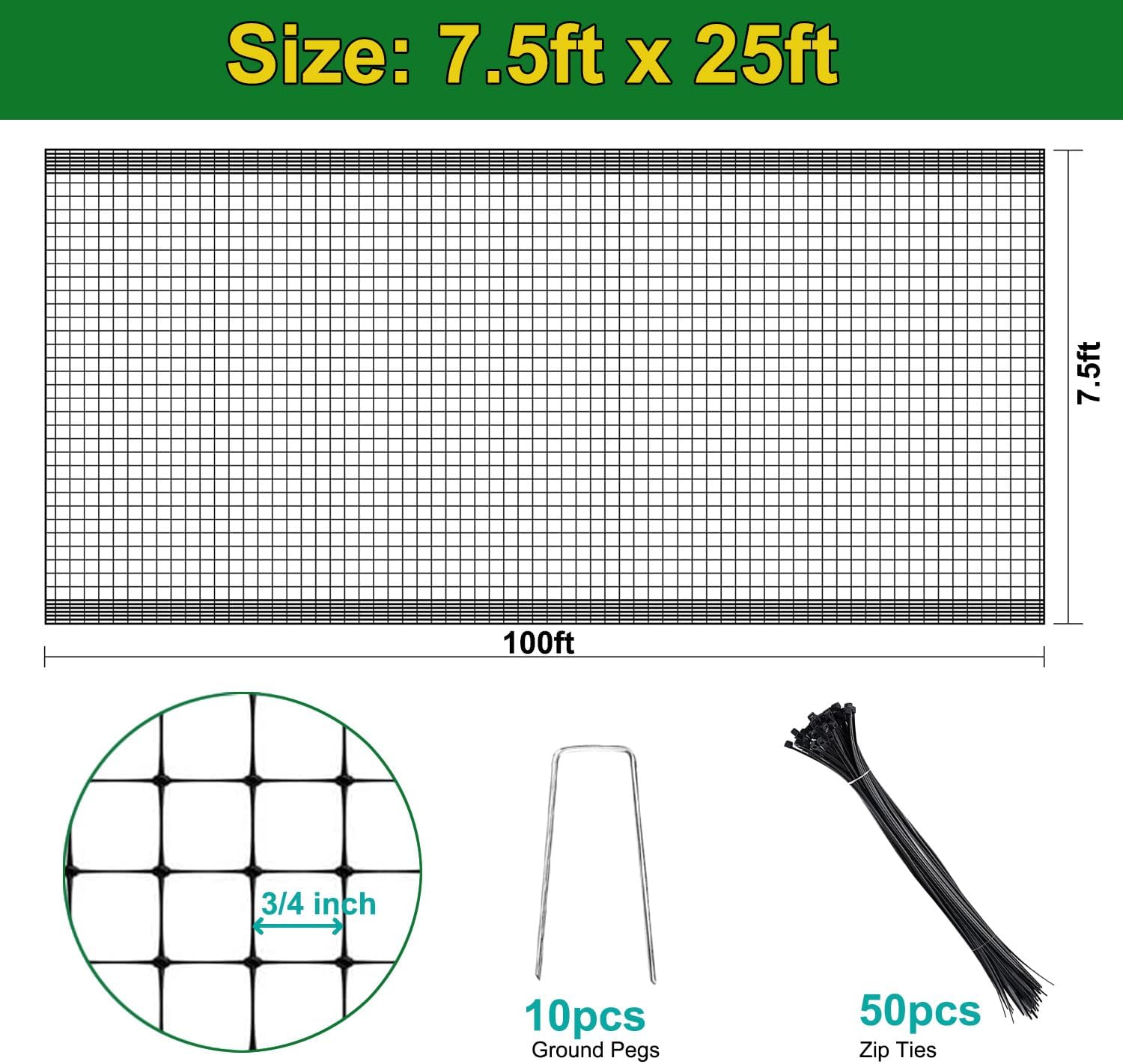 KLEWEE Bird Netting, 7.5x25 FT Heavy Plastic Duty Garden Netting Deer Fence