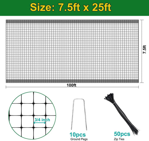 KLEWEE Bird Netting, 7.5x25 FT Heavy Plastic Duty Garden Netting Deer Fence