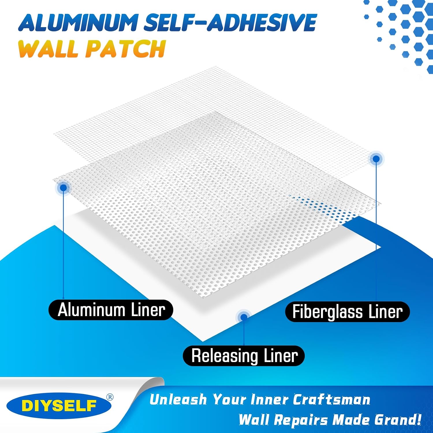 DIYSELF 21 Pack Drywall Repair Kit, 14 Mesh Patches, Wall Patch Repair Kit
