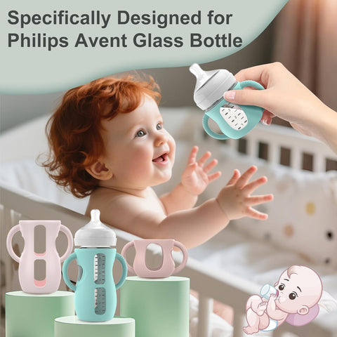 3PC Silicone Sleeves with Handles for Philips Avent Glass Baby Bottles 4 oz