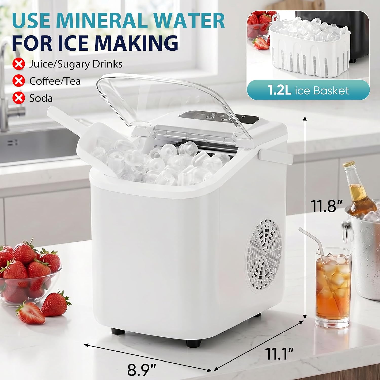DUMOS Ice Makers Countertop Ice Machine with Portable Handle Compact Size