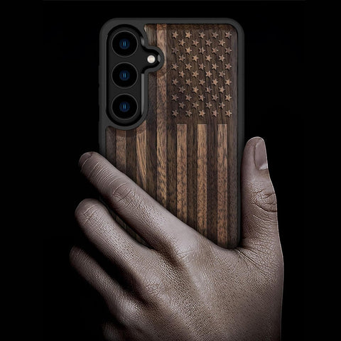 Carveit Wood Case for Galaxy S24, The Classic American Flag
