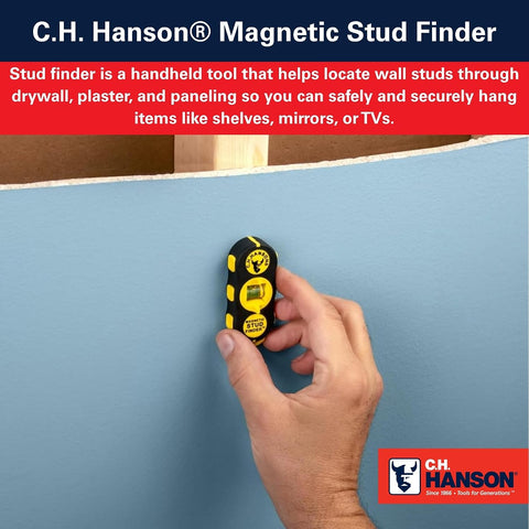 CH Hanson Magnetic Stud Finder | Battery-Free Stud Locator with Rare Earth Magnets | Finds Nails & Screws Behind Drywall | Built-In Level for TV Mounting, Shelves & Home Projects