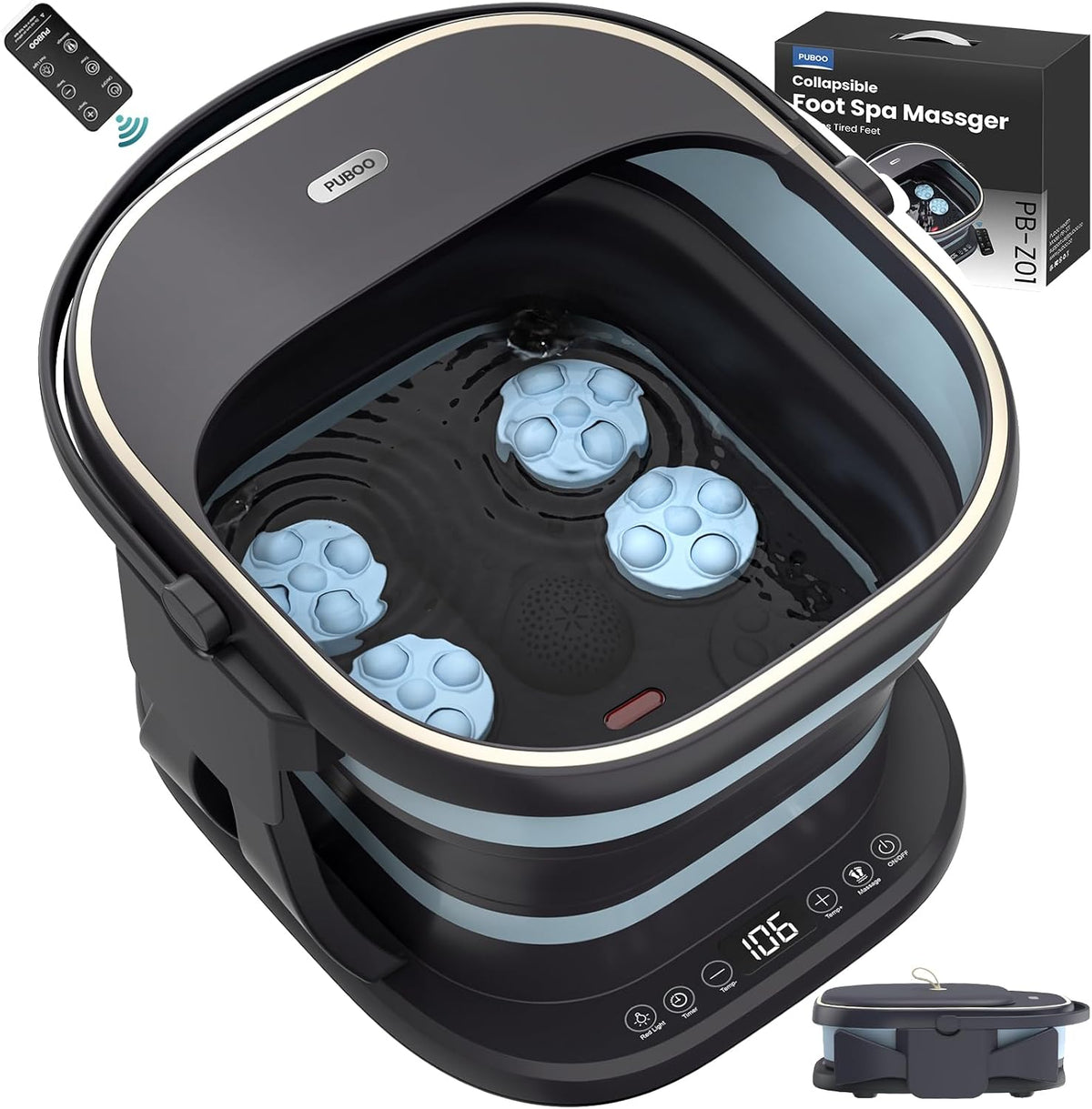 Puboo Collapsible Foot Spa Bath Massager with Heat, Precise Temp Control