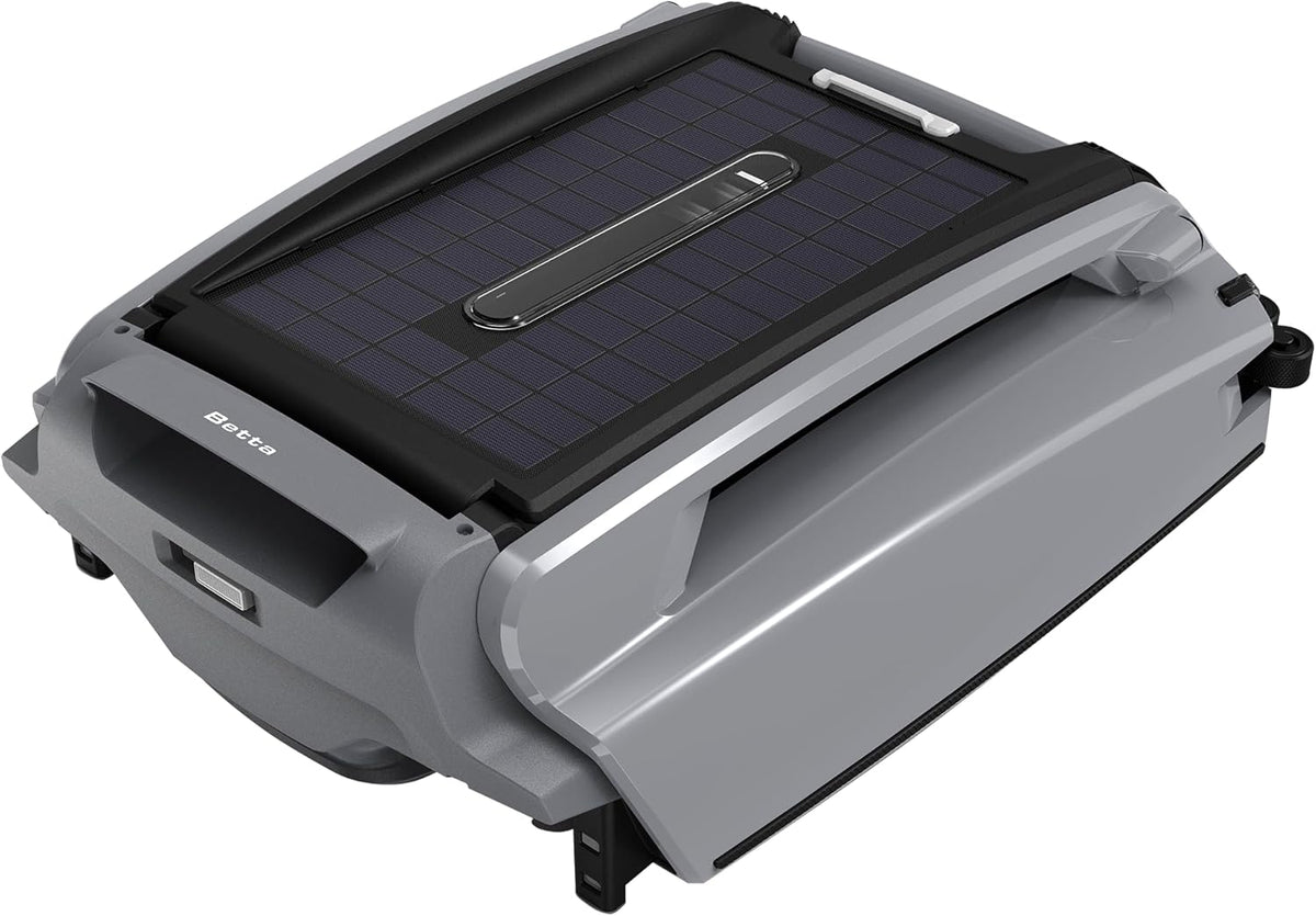 Betta SE Plus - Solar-Powered Robotic Pool Skimmer with 24/7 Continuous Cleaning Power, Dual Charging Options, Twin Salt Chlorine Tolerant Motors, and Shallow Water Safeguard