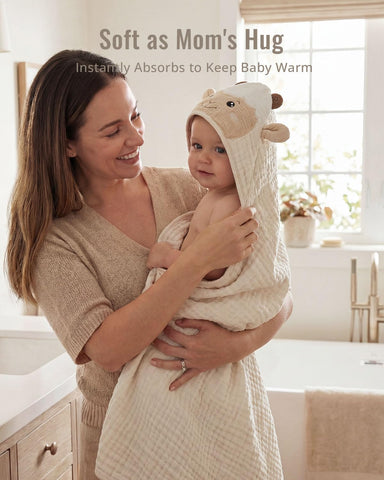 Blissful Diary Muslin Baby Hooded Towel 2 Pack, Soft & Absorbent Bath Towel for Infant, Toddler, Unisex, Baby Gift, Newborn Essentials, Unicorn & Lamb