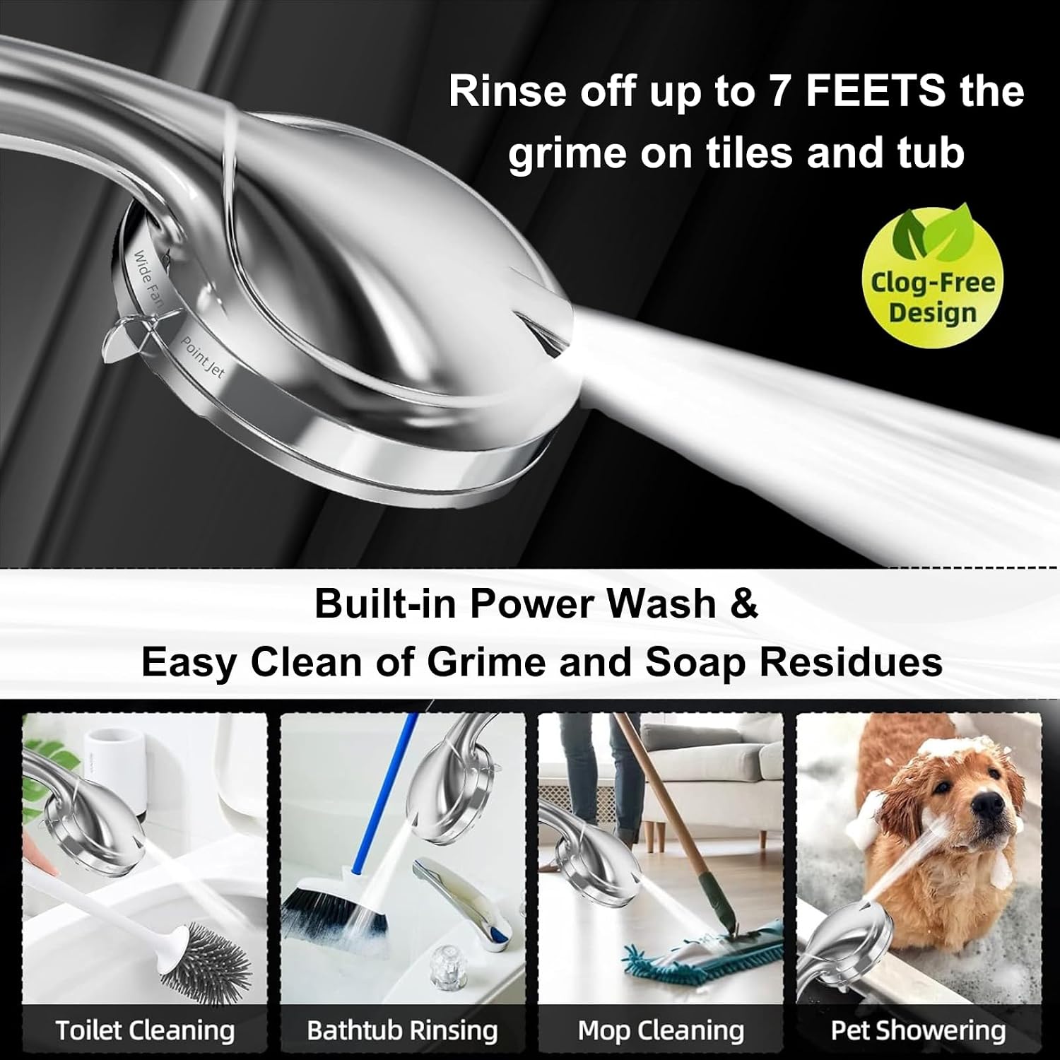 BESAQUO 9 Functions High Pressure Shower Head with Handheld,Built-in Pause Mode&Power Wash,Non-Clogging Nozzles,6ft Hose&Bracket