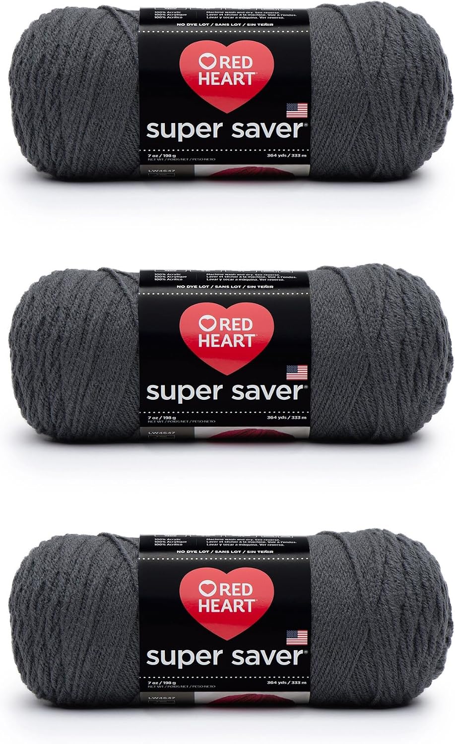 Red Heart Super Saver Yarn for Crocheting & Knitting, Charcoal, 3-Pack