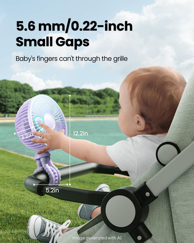 Gaiatop Oscillating Baby Stroller Fan with LED Lights, Rechargeable Purple