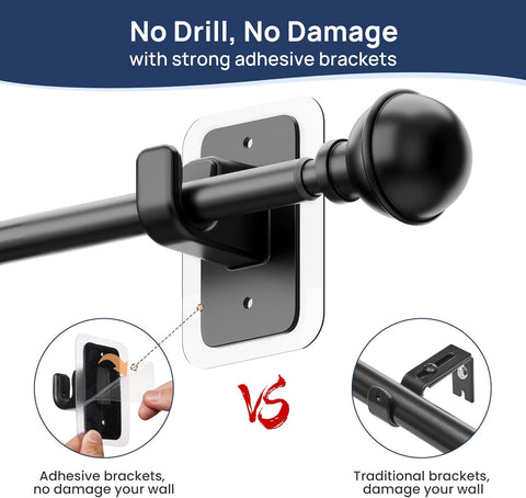 ENJOYBASICS Curtain Rods No Drilling for Renter, 28-47" Adjustable, Black