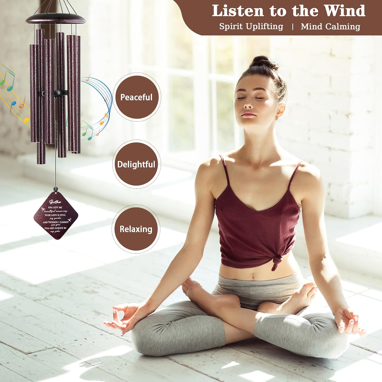 Memorial Gifts for Loss of Brother, 32" Sympathy Wind Chimes for Loss of Brother, Bereavement Gifts Loss of Brother, Loss of Brother Sympathy Gifts, Windchimes in Memory of Brother (Bronze)