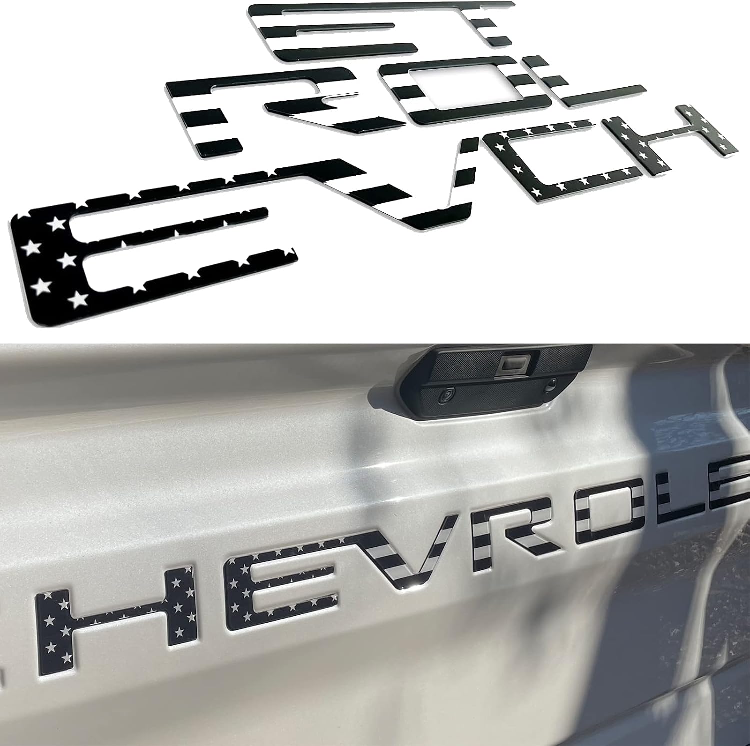 Tailgate Insert Letters Compatible with 2019 2020 2021 2022 2023 3D Emblems with Strong 3-m Adhesive Black American Flag, xflhgq3