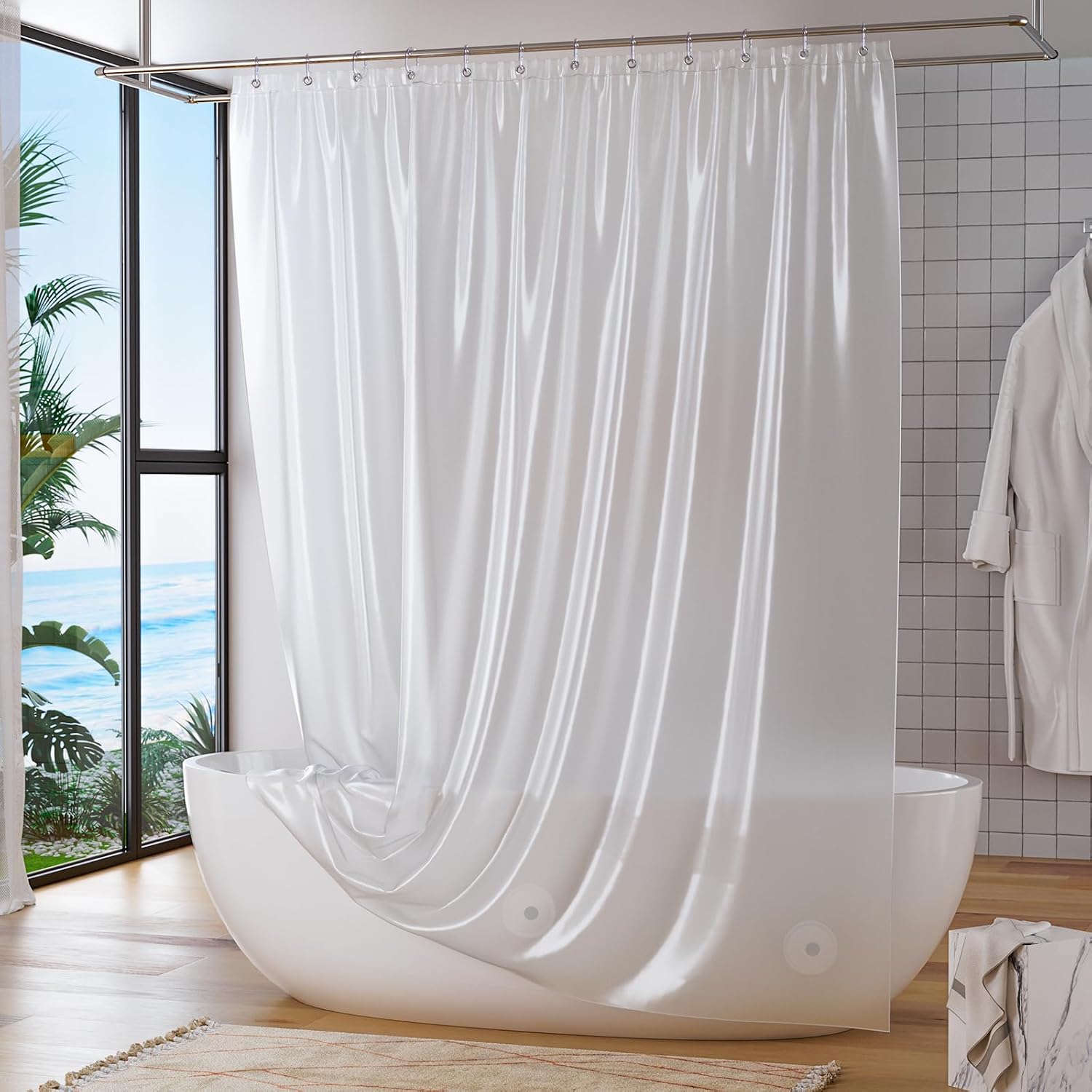 Titanker Extra Long Shower Curtain Liner 72 x 84 Plastic Frosted Shower Liner Waterproof Shower Curtain Liner PEVA Shower Curtains for Bathroom with Magnets and Rustproof Metal Grommets