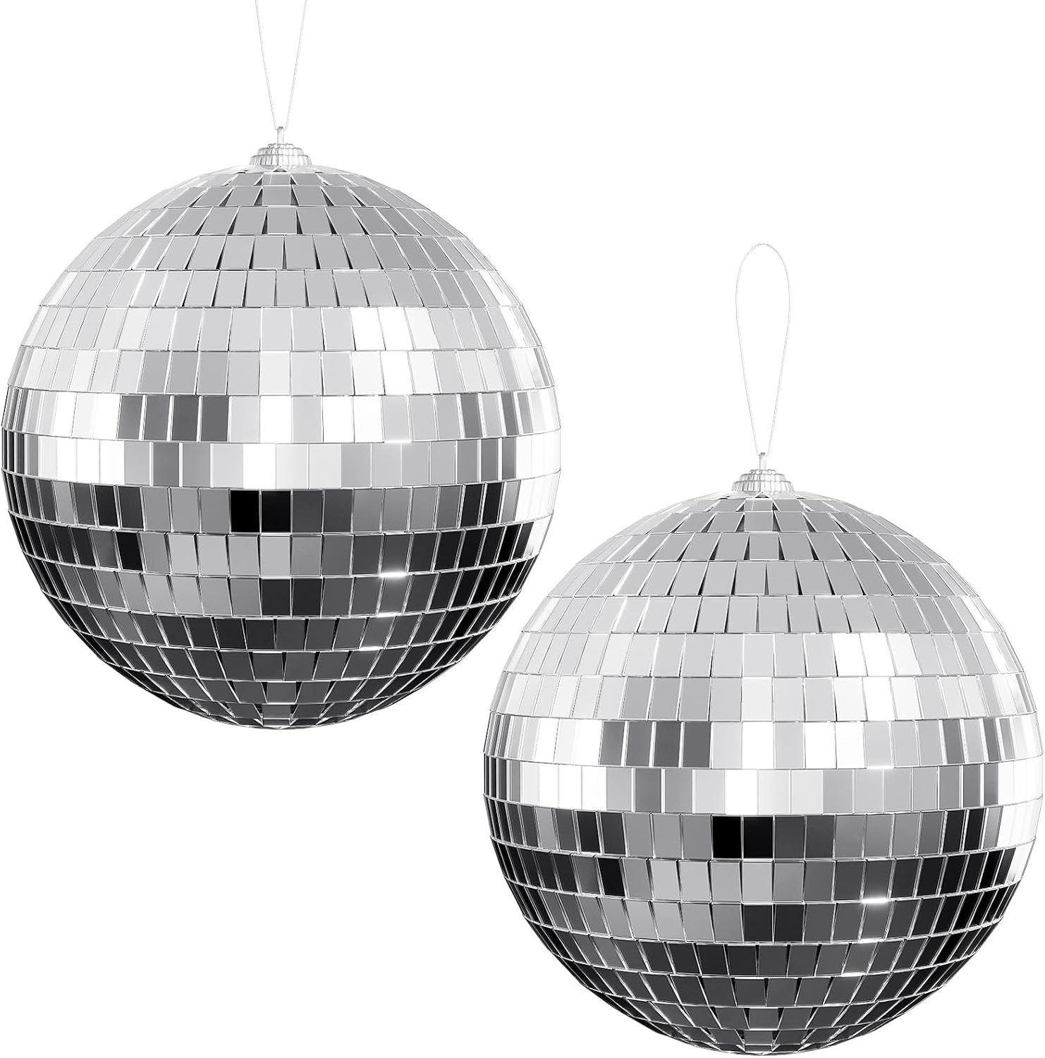 Youdepot Disco Ball 4 Inch 2-Pack, Silver Mirror Balls with Hanging Strings