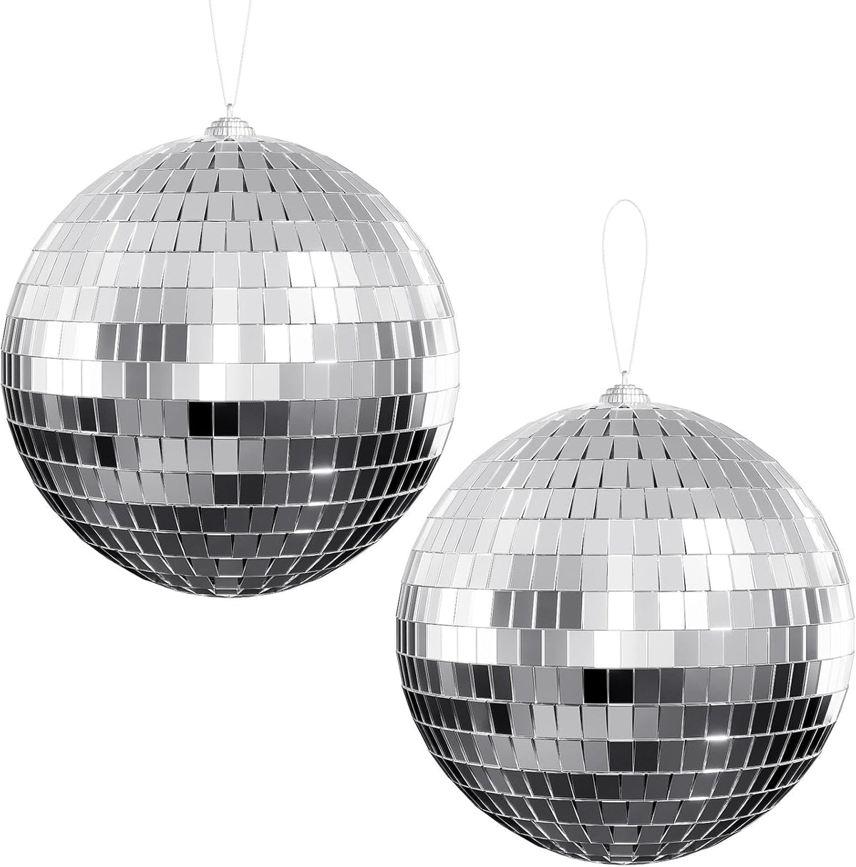 Youdepot Disco Ball 4 Inch 2-Pack, Silver Mirror Balls with Hanging Strings