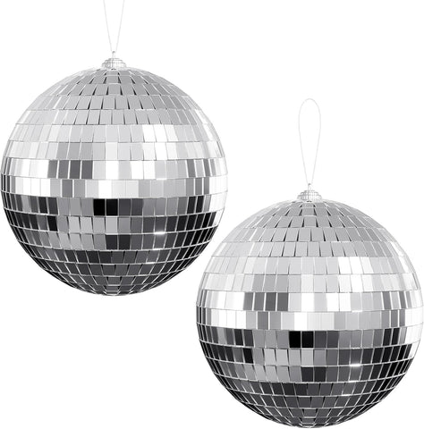 Youdepot Disco Ball 4 Inch 2-Pack, Silver Mirror Balls with Hanging Strings
