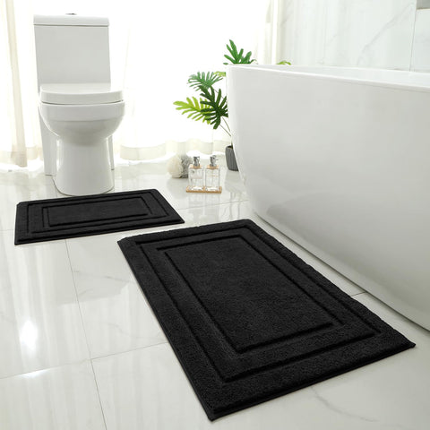 HOMEIDEAS Bathroom Rugs Sets 2 Piece, Super Soft Non Slip Bath Mat Black