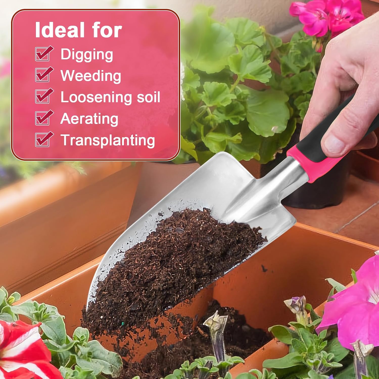 Garden Shovel Hand Trowel, Rust Resistant Garden Spade Hand Shovel Red