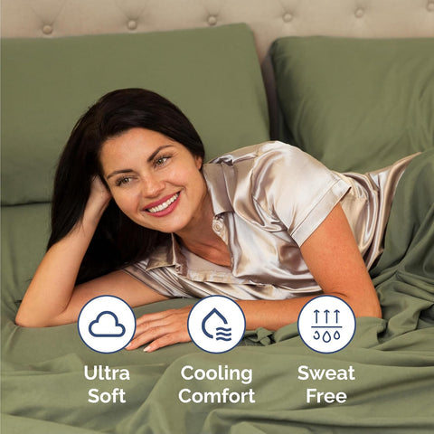 Queen Size 4 Piece Sheet Set - Breathable & Cooling Sheets - Sage Green