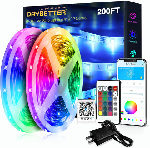 DAYBETTER LED Strip Lights 200ft 2 * 100ft RGB Music Sync Smart App Control