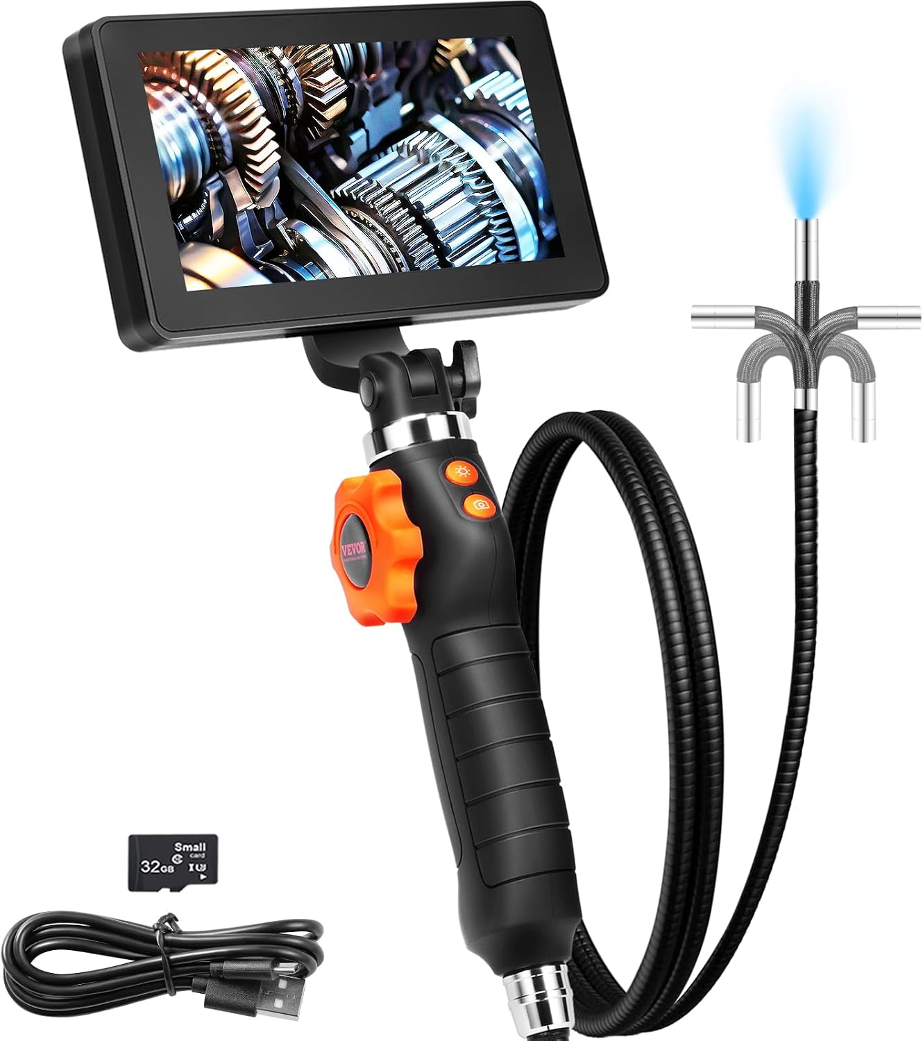 VEVOR 2-Way Articulating Borescope Camera with Light & 5" Screen