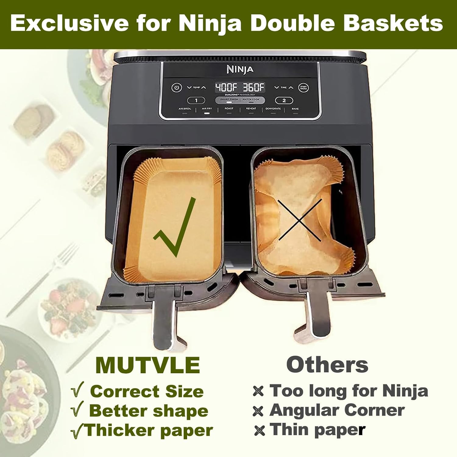 Air Fryer Liners for Ninja Dual, Ninja Foodi Air Fryer Liners Rectangle