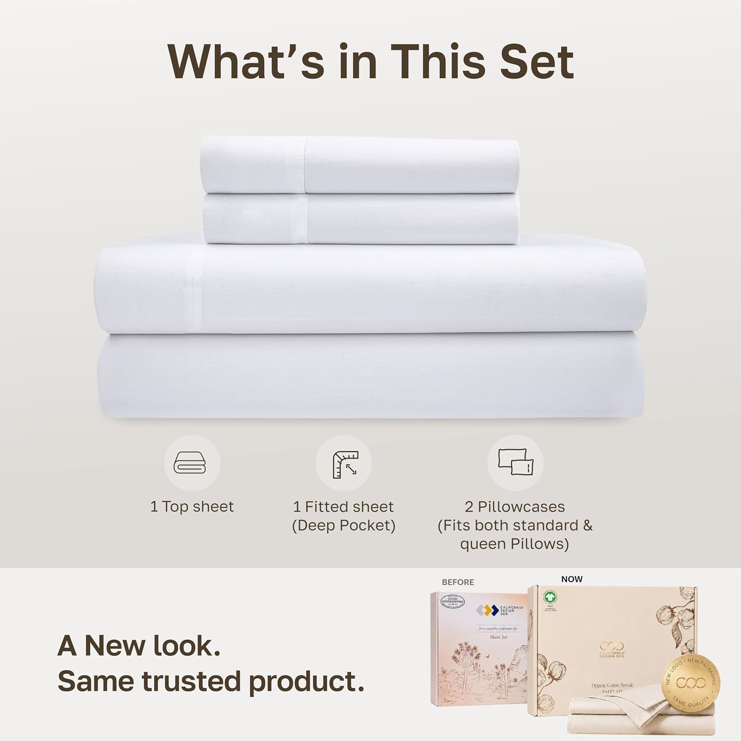 California Design Den 100% Organic Cotton Queen Sheets, 4 Pcs, Bright White