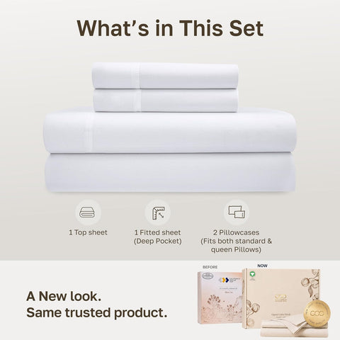 California Design Den 100% Organic Cotton Queen Sheets, 4 Pcs, Bright White