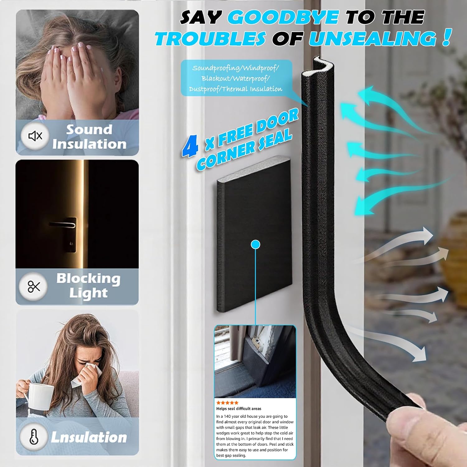 Kerf Weather Stripping Door Seal Soundproof Insulation for Large Gap