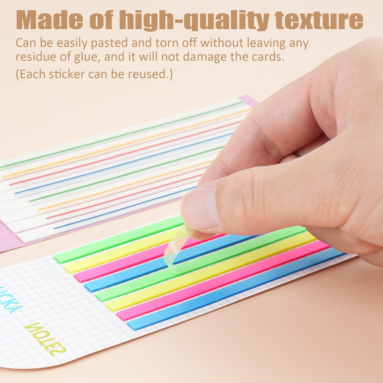 640 Pcs Mahjong Card Line Finder Highlighter Tape, Mahjong Line Highlighter Stripe, Transparent Sticky Card Markers Tabs, Mahjong Game Rule Reader, Reusable & No Adhesive Residue (Solid color + Lines)