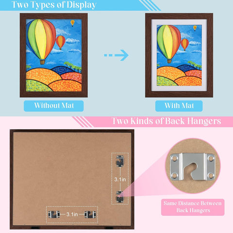 2-Pack Kids Art Frames, 11x14 Front Opening Kids Artwork Frames Changeable, Displays 9x12 With Mat and 11x14 Without Mat, Holds 50 Pcs, for 3D Picture, Crafts, Children Drawing, Hanging Art, Portfolio
