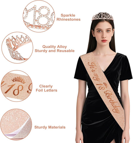 Juesly 18th Birthday Decorations for Girls Rose Gold Black 49pcs