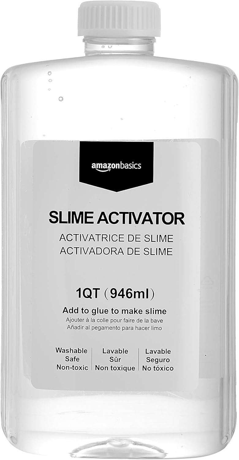 Amazon Basics Slime Activator Solution 1 QT (946ml), Easy to Use, Washable, Clear, Stretchy, Mess-Free
