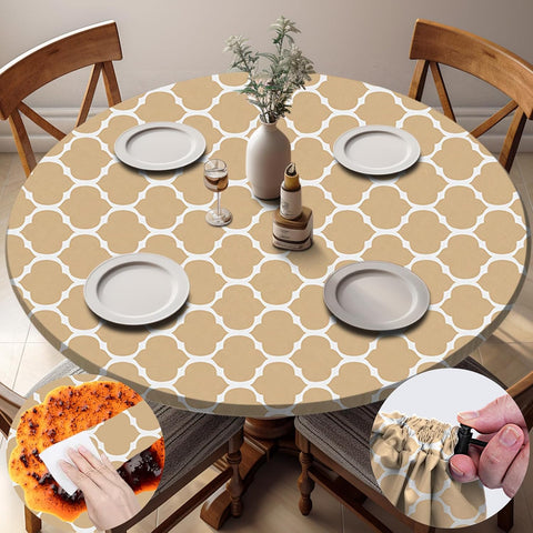 opstellen Fitted Round Tablecloth Weather Proof Table Cloth Heavy Duty Polyester Indoor Outdoor Circle Cover for 36-44" Tables Outside Parties Gear Gifts Spring Summer Fall Picnic Garden Necessities